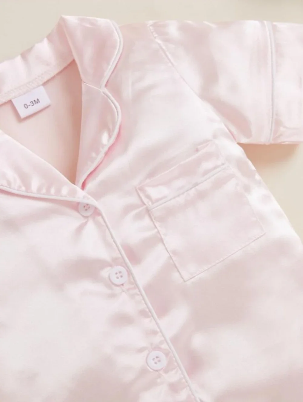 Infant Satin Pajamas Romper Pink Blue 6M 12M 18M Button Up Short Sleeve Jumpsuit